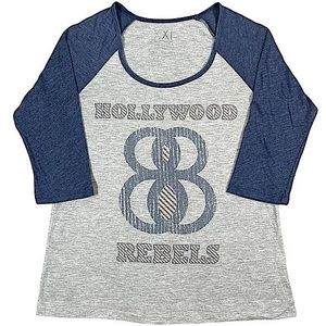 XXI size large grey & blue baseball style shirt with “Hollywood Rebels” on front